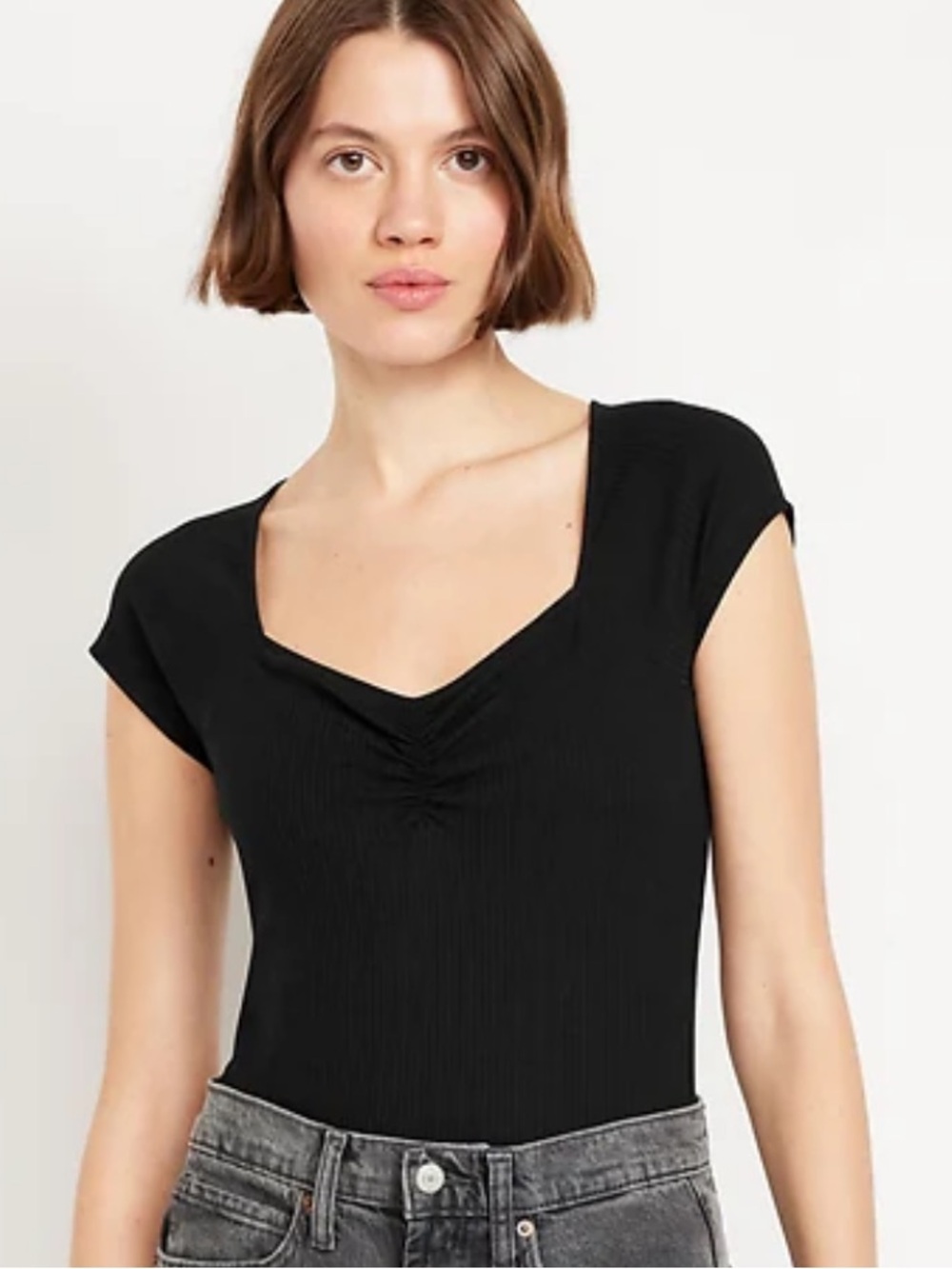 *Old Navy Black Ribbed V-Neck Sweetheart Neck Cap Sleeve Bodysuit M Tall
